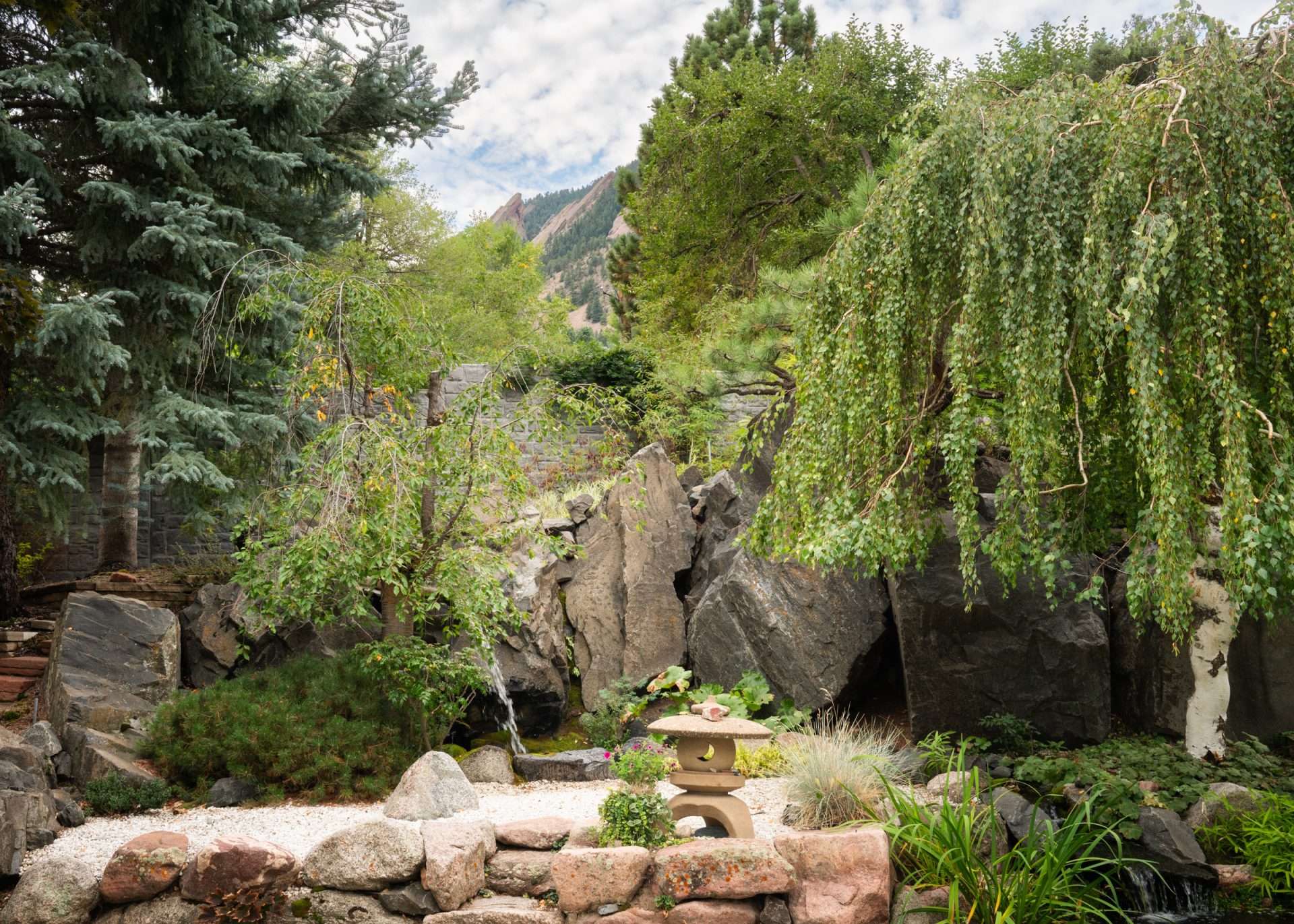Flourish fine gardening rock garden with mountainscape in background